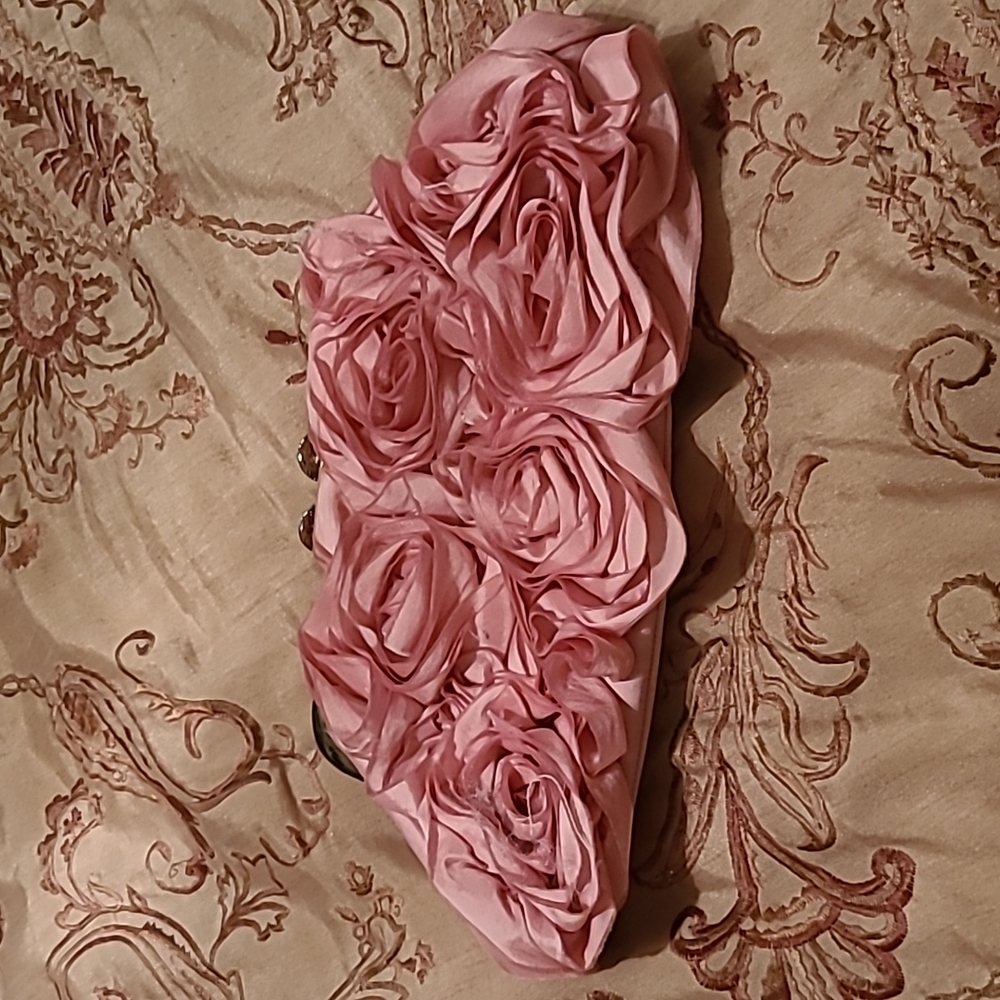 Pink satin evening bag
